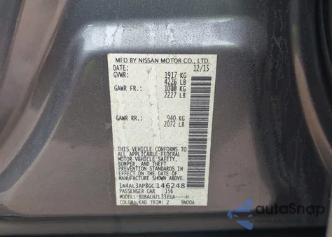 2016 Nissan Altima 2.5/S/Sv/Sl/Sr из США, поврежденный, VIN 1N4AL3AP8GC146248